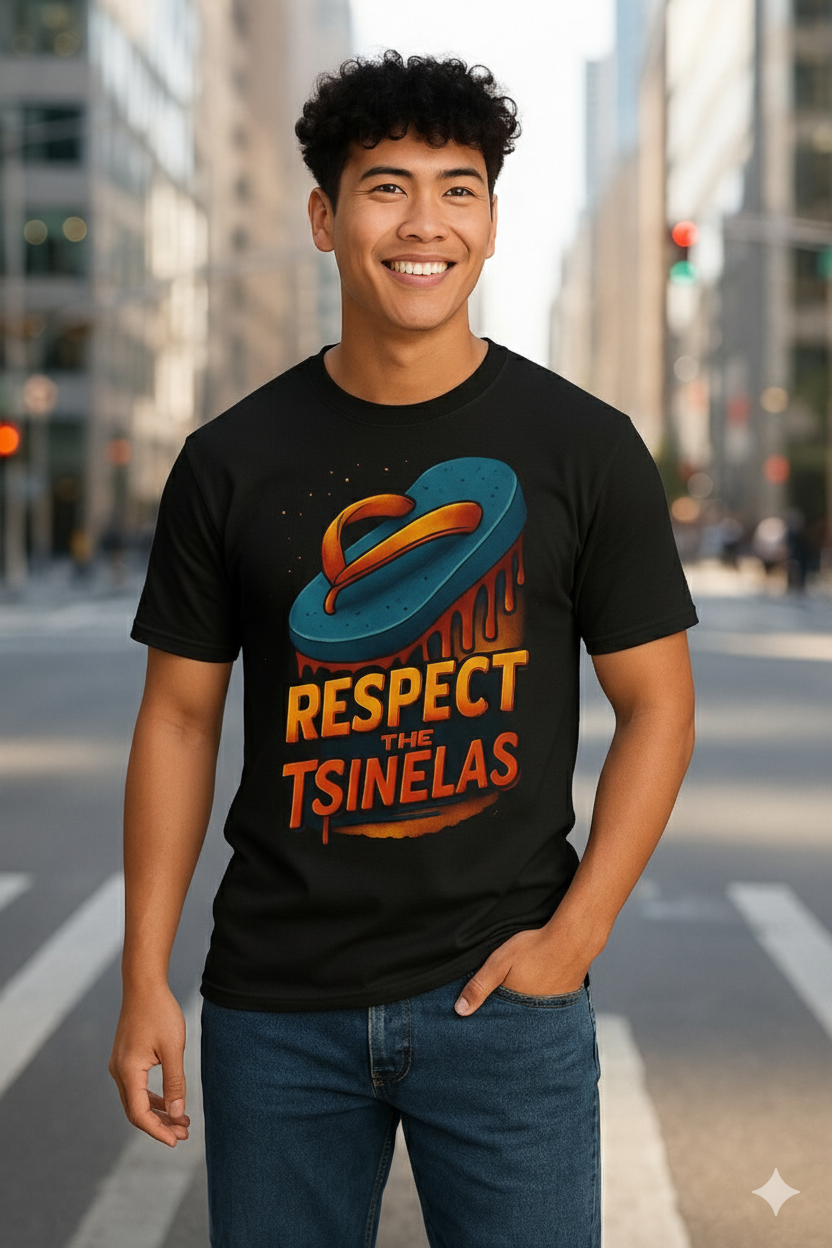 Filipino Slipper Funny T-shirt 'Respect the Tsinelas' design